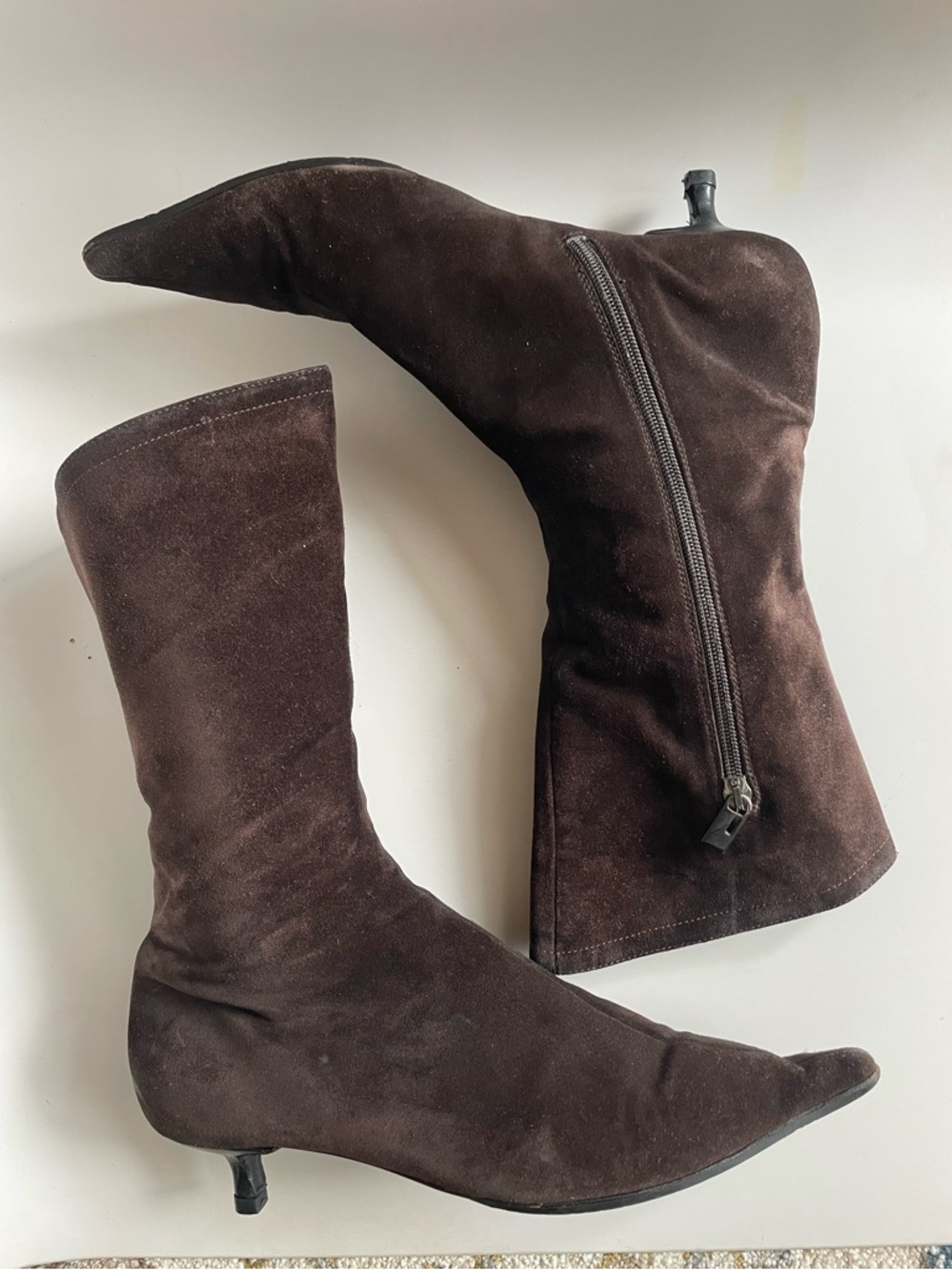 Fendi Brown Suede Mid-Calf Kitten Heel Boots SZ 39 1/2